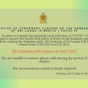 Hinweis zur vorübergehenden Schließung der Botschaft von Sri Lanka in Berlin / Covid-19